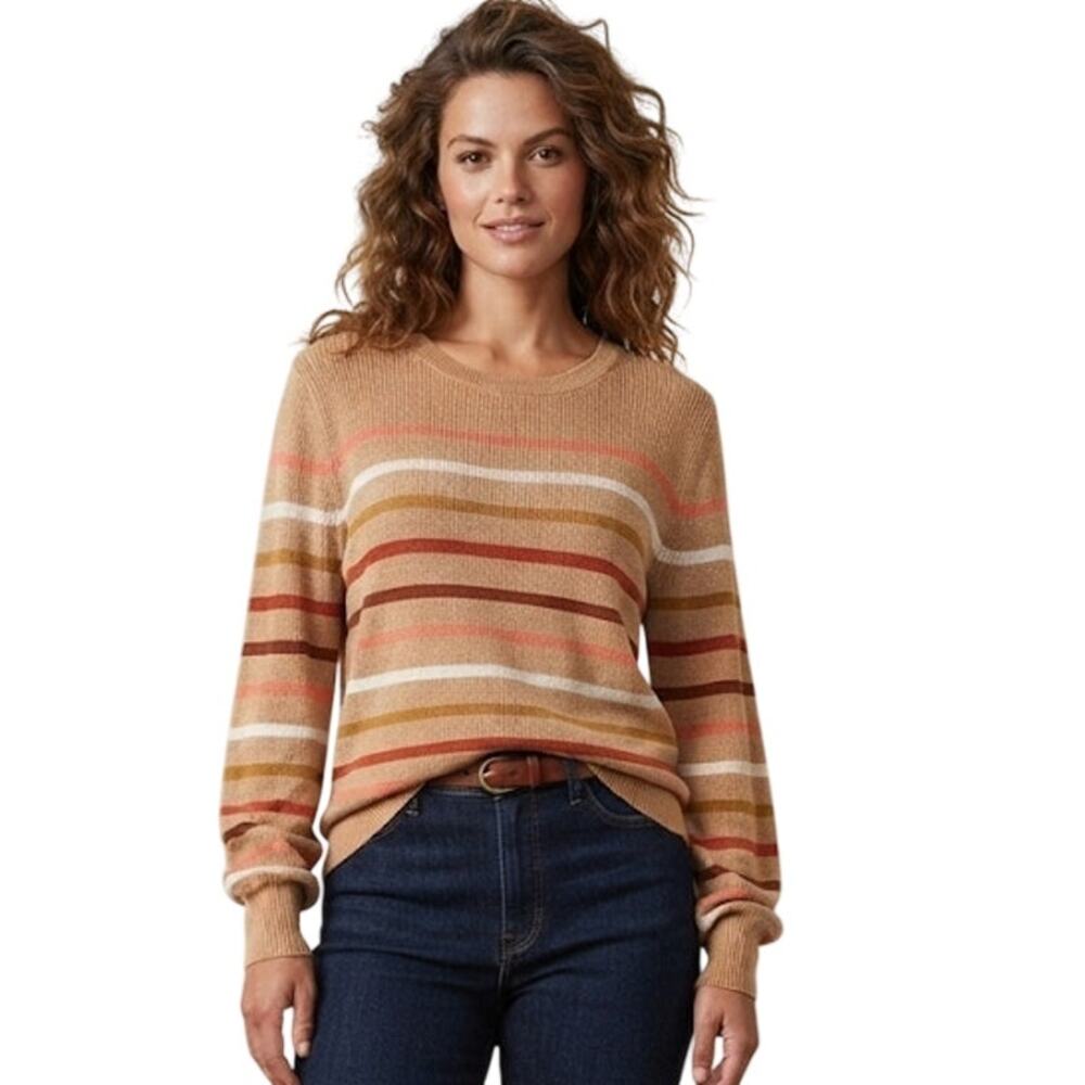 LOFT Camel Striped Crew Neck Sweater Plus Size XL